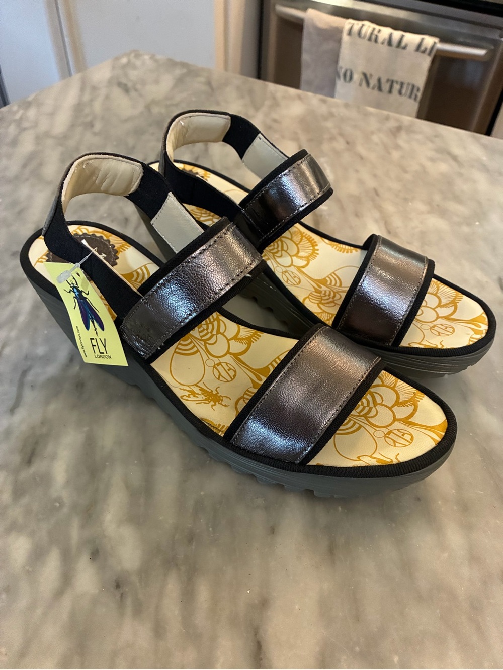 Fly London Women's Metallic Pewter Graphite Slingback Sandals